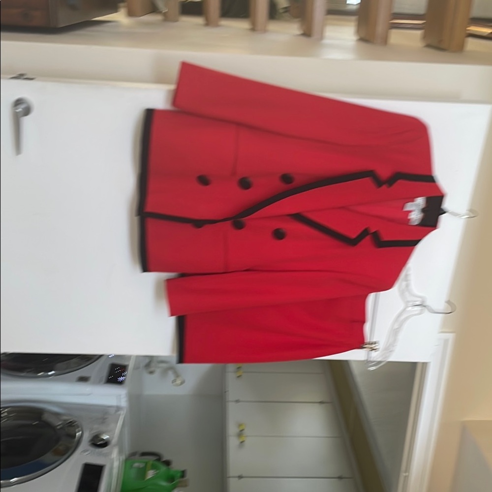 Red Double-Breasted Blazer with Black Trim